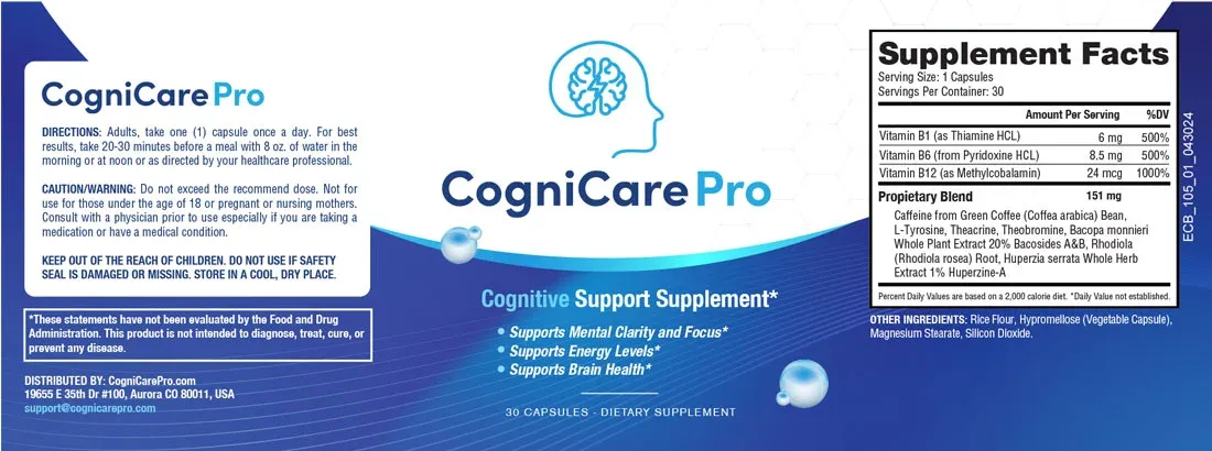 CogniCare Pro Supplement Facts and Ingredients Label